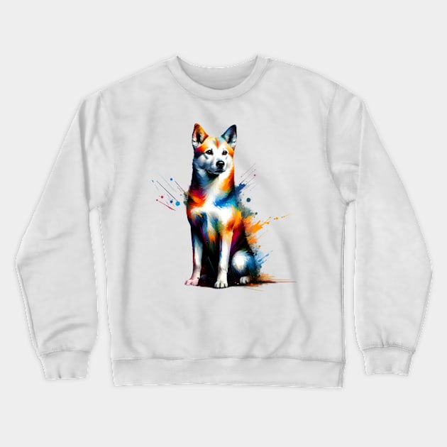 Colorful Abstract Splash Canaan Dog Artistic Portrait Crewneck Sweatshirt by ArtRUs